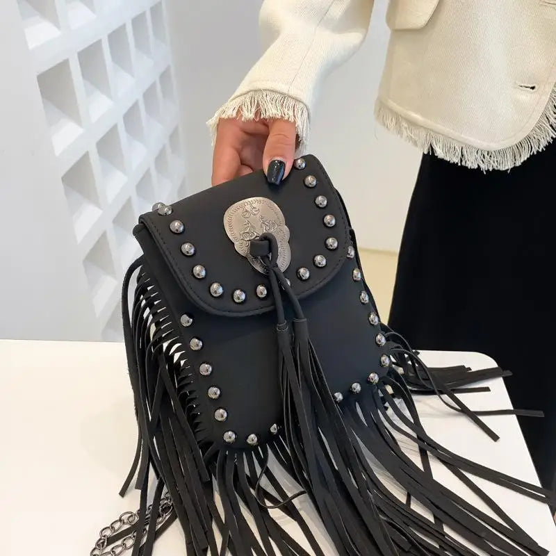 Women Tassel Crossbody Bag Matte Suede Shoulder Bag Feather Messenger Bag