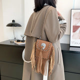 Women Tassel Crossbody Bag Matte Suede Shoulder Bag Feather Messenger Bag