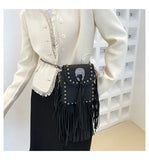 Women Tassel Crossbody Bag Matte Suede Shoulder Bag Feather Messenger Bag