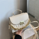 Women Textured Chain Shoulder Small Square Bag Handbags Tote Bag