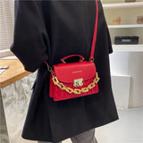 Women Textured Chain Shoulder Small Square Bag Handbags Tote Bag