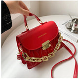 Women Textured Chain Shoulder Small Square Bag Handbags Tote Bag