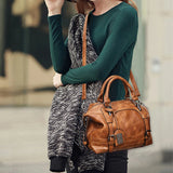 Vintage Leather Shoulder Bag Casual Tote Travel Bag