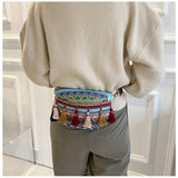 Women Waist Bags Fringed Woven Shoulder Bag Ethnic Crossbody Bag