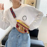 Women Waist Bags Fringed Woven Shoulder Bag Ethnic Crossbody Bag