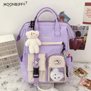 Waterproof Candy Color Backpack High School Bag Purple Teen Travel Rucksack
