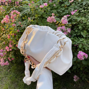 Women Chain Dumpling Clip Purse Bag Clutch Cloud Underarm Shoulder Bag