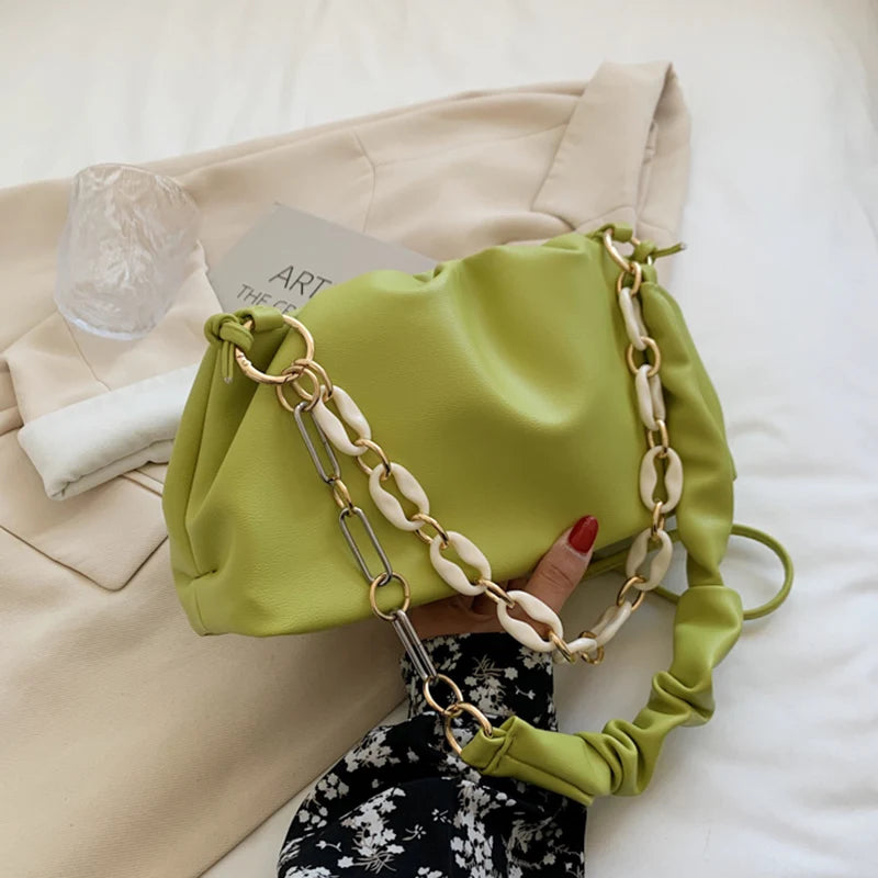 Women Chain Dumpling Clip Purse Bag Clutch Cloud Underarm Shoulder Bag