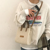 Lamb Wool Winter Shoulder Bag Beige Khaki