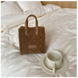 Women Winter Shoulder Bag Lamb Wool Warm Soft Square Cross-body
