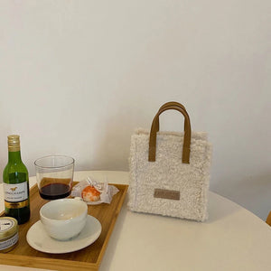 Women Winter Shoulder Bag Lamb Wool Warm Soft Square Cross-body