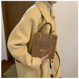 Women Winter Shoulder Bag Lamb Wool Warm Soft Square Cross-body