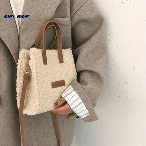 Lamb Wool Winter Shoulder Bag Soft Autumn Cross-body Beige Khaki Girls