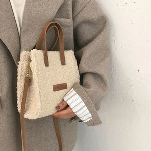 Women Winter Shoulder Bag Lamb Wool Warm Soft Autumn Ins Cross-body Beige Khaki