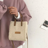 Women Winter Shoulder Bag Lamb Wool Warm Soft Square Cross-body