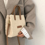 Women Winter Shoulder Bag Lamb Wool Warm Soft Handbags