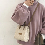 Women Winter Shoulder Bag Lamb Wool Warm Soft Handbags