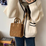 Women Winter Shoulder Bag Lamb Wool Warm Soft Handbags