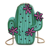 Embroidered Flower Mini Chain Shoulder Bag Green Cactus Shape