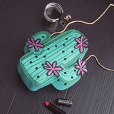 Embroidered Flower Mini Chain Shoulder Bag Green Cactus Shape