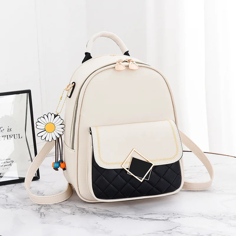 Women's PU Leather Backpack Schoolbag Girls Shoulder Bag