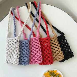 Women's Hollow Out Mini Crossbody Phone Bag Knitted Shoulder Bag