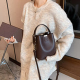 Women's Bucket Crossbody Bags Solid PU Leather Handbags