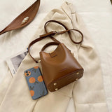 Women's Bucket Crossbody Bags Solid PU Leather Handbags