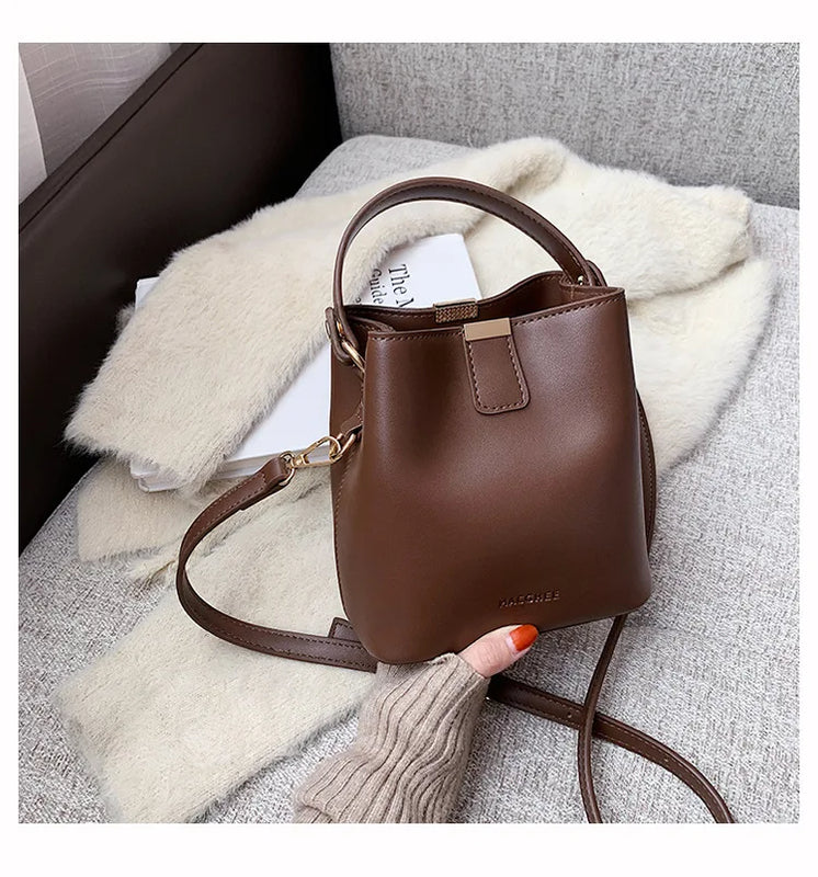 Women's Bucket Crossbody Bags Solid PU Leather Handbags