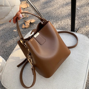 Women's Bucket Crossbody Bags Solid PU Leather Handbags