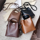 Women's Bucket Crossbody Bags Solid PU Leather Handbags