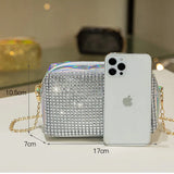Women's Cosmetic Bag Chain Messenger Crossbody Bag Small Square Shining Diamond
