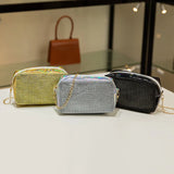 Women's Cosmetic Bag Chain Messenger Crossbody Bag Small Square Shining Diamond