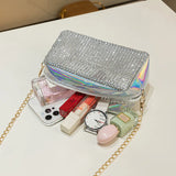 Women's Cosmetic Bag Chain Messenger Crossbody Bag Small Square Shining Diamond