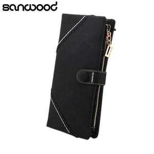 Faux Leather Bifold Clutch Wallet Snap Button Carteira