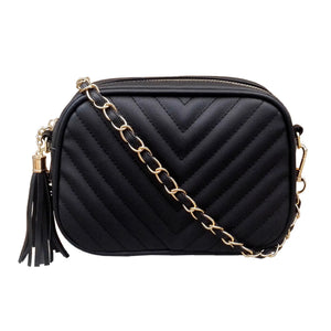 Women's PU Leather Chain Crossbody Bag Tassel Shoulder Bag