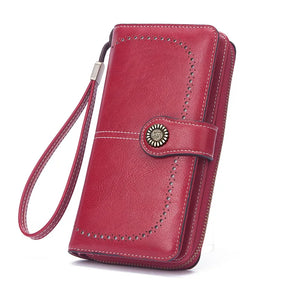 Women's Retro Oil Wax Wallet PU Hollow Zipper Wallet