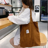Women's Canvas Shopper Shoulder Bag with Corduroy Material