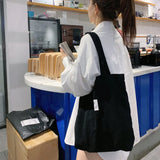 Women's Canvas Shopper Shoulder Bag with Corduroy Material
