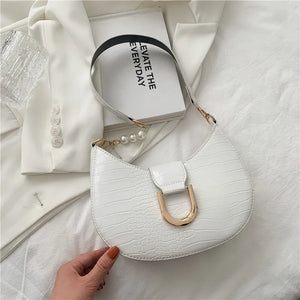 Women's Croc Embossed PU Leather Half Round Shoulder Bag