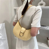 Women's Croc Embossed PU Leather Half Round Shoulder Bag