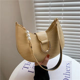 Women's Croc Embossed PU Leather Half Round Shoulder Bag