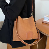 Vintage Leather Bucket Bag Crossbody Handbag