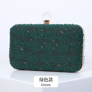 Wool Blend Evening Bag Grid Diamond Handbag