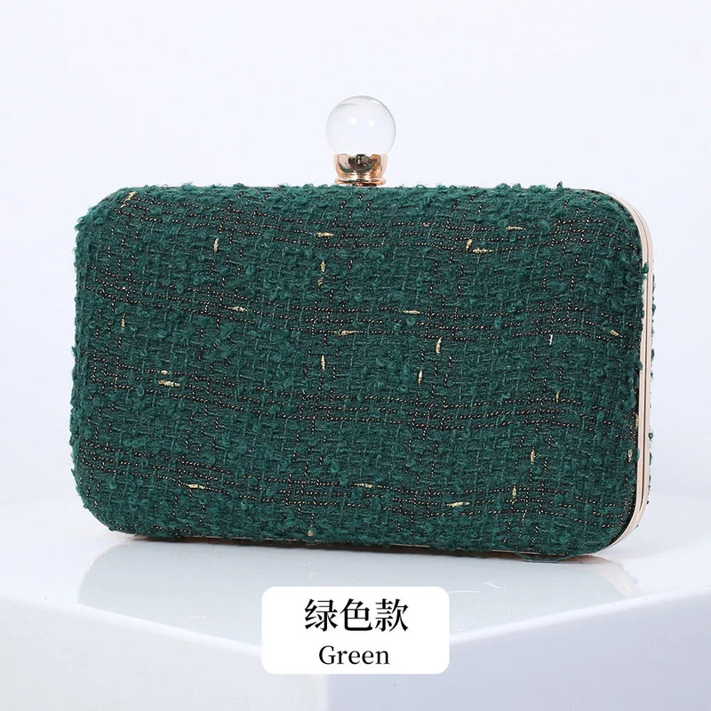 Wool Blend Evening Bag Grid Diamond Handbag