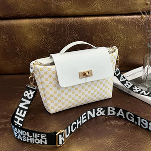 Women's Rhombus Printed Shoulder Bag with Wide Strap
