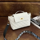 Women's Rhombus Printed Shoulder Bag with Wide Strap