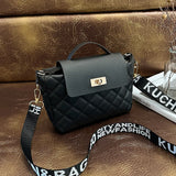 Women's Rhombus Printed Shoulder Bag with Wide Strap