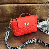 Women's Rhombus Printed Shoulder Bag with Wide Strap
