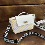 Women's Rhombus Printed Shoulder Bag with Wide Strap